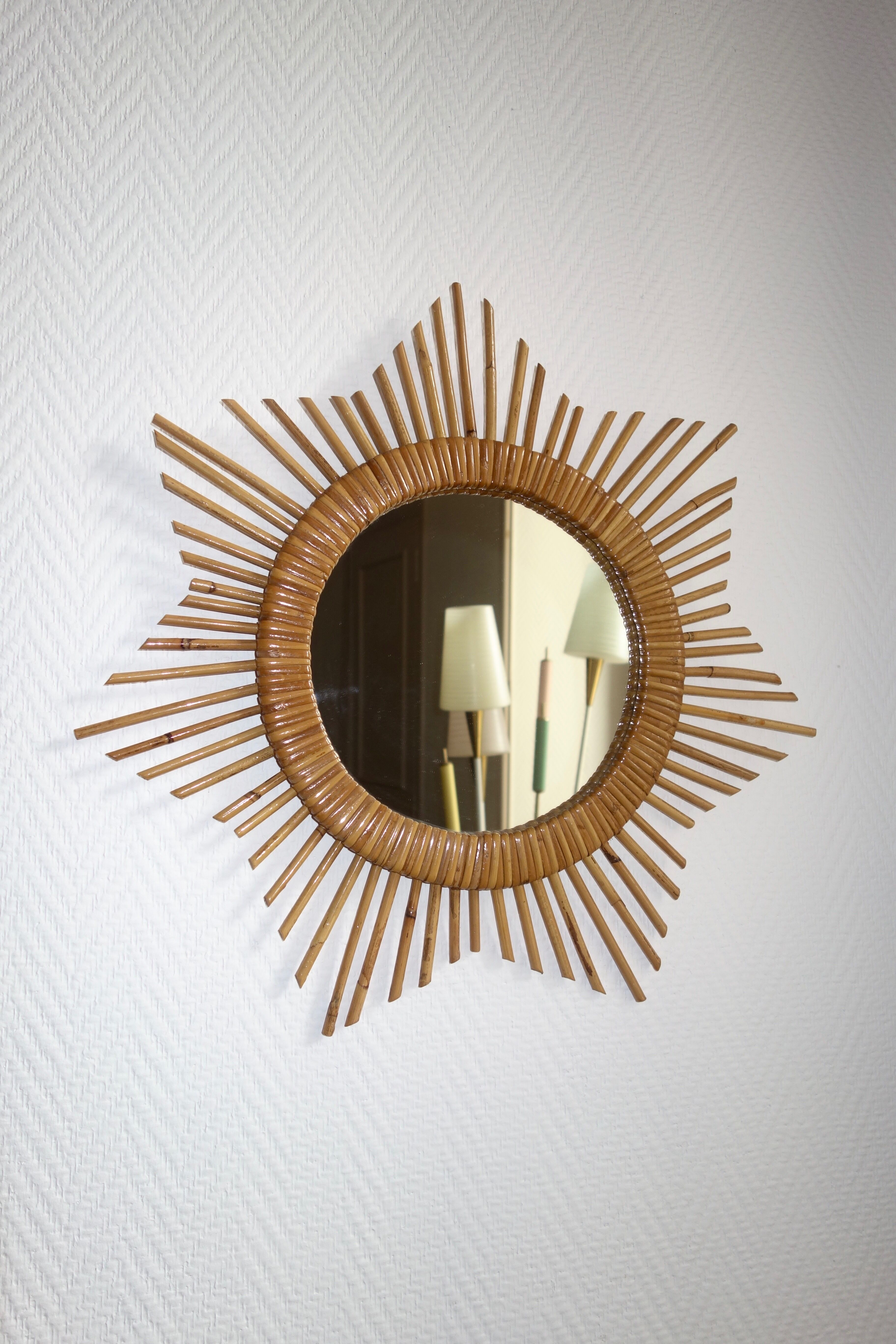 Mirror Sun in the 1950s rattan 49x49cm