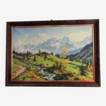 Painting on canvas representing Mont Blanc. Around 1970