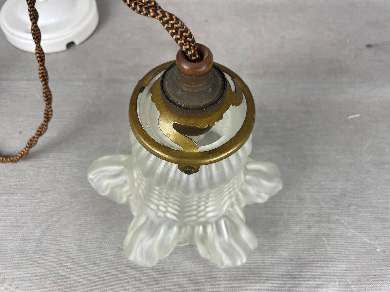 French mid century frosted glass tulip hanging lamp, 1950s