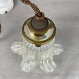 French mid century frosted glass tulip hanging lamp, 1950s