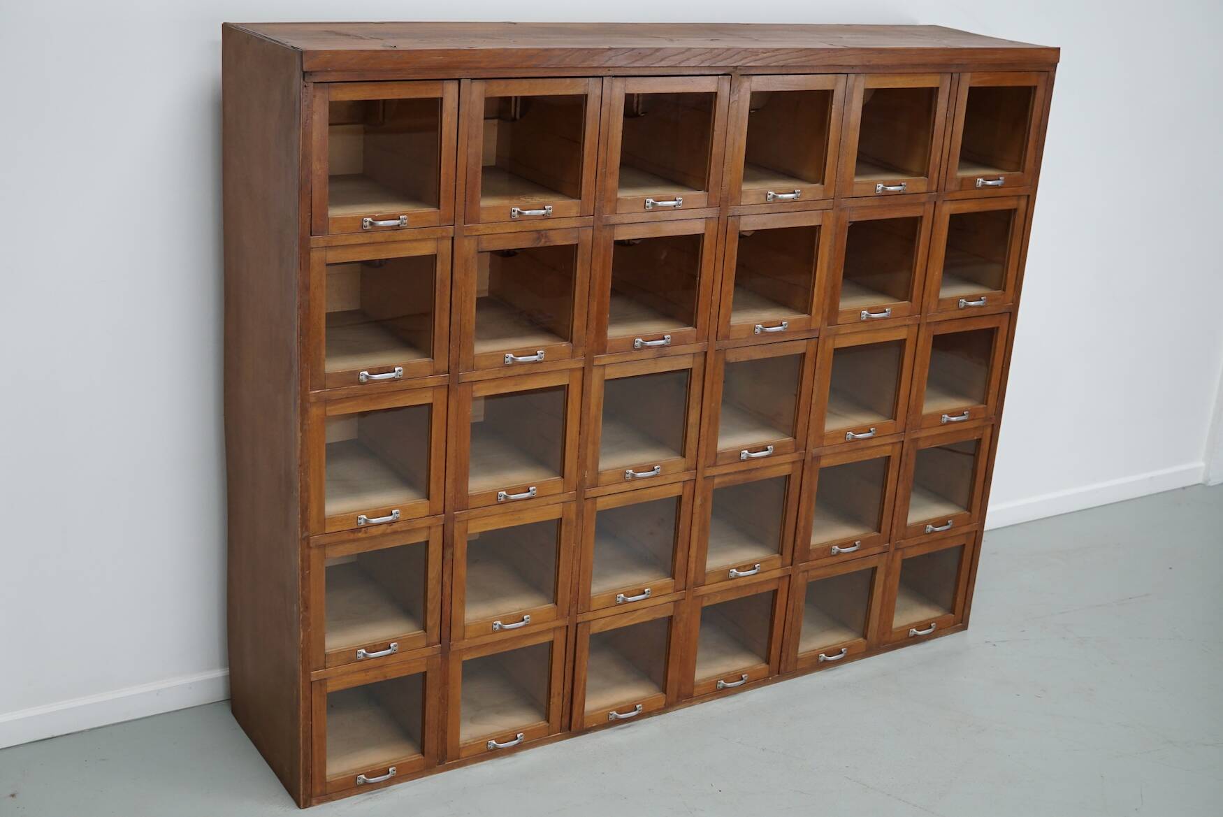 Vintage Large German Beech Haberdashery Shop Cabinet / Vitrine, 1950s