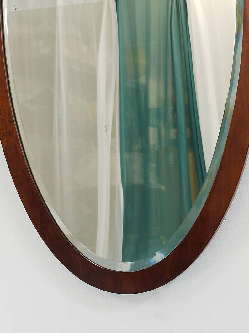 Early Biedermeier Large Antique Pearwood Shield Wall Mirror, Vienna, 1820s