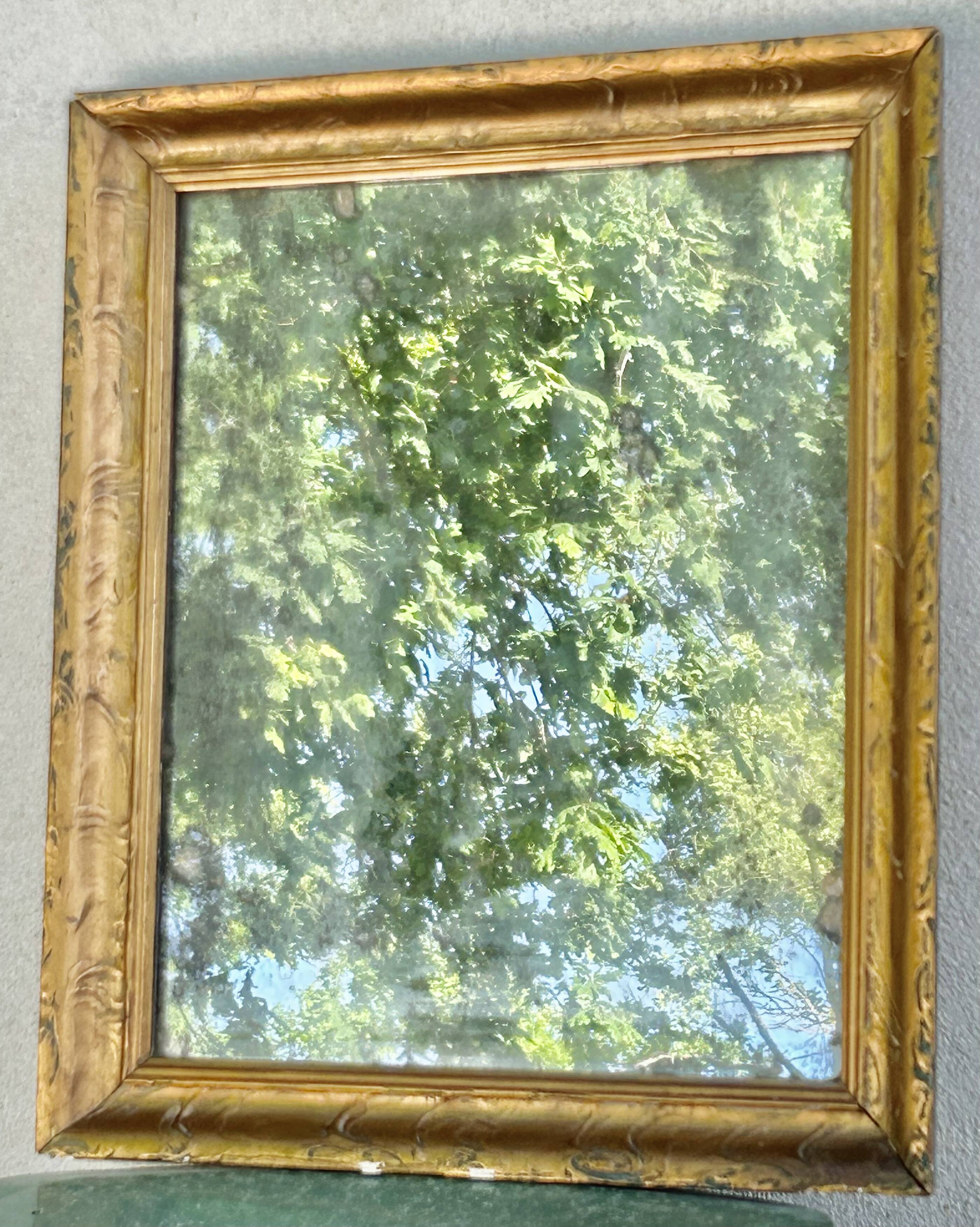 antique moulded wood and gilded stucco mirror - de-mercurised mirror sold in the e