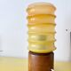 Vintage Bedside Lamp Wood Base & Yellow Orange Glass, VEB Lighting, GDR