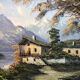 Tableau huile sur toile l. guerny vue rivière en montagne avec cadre doré