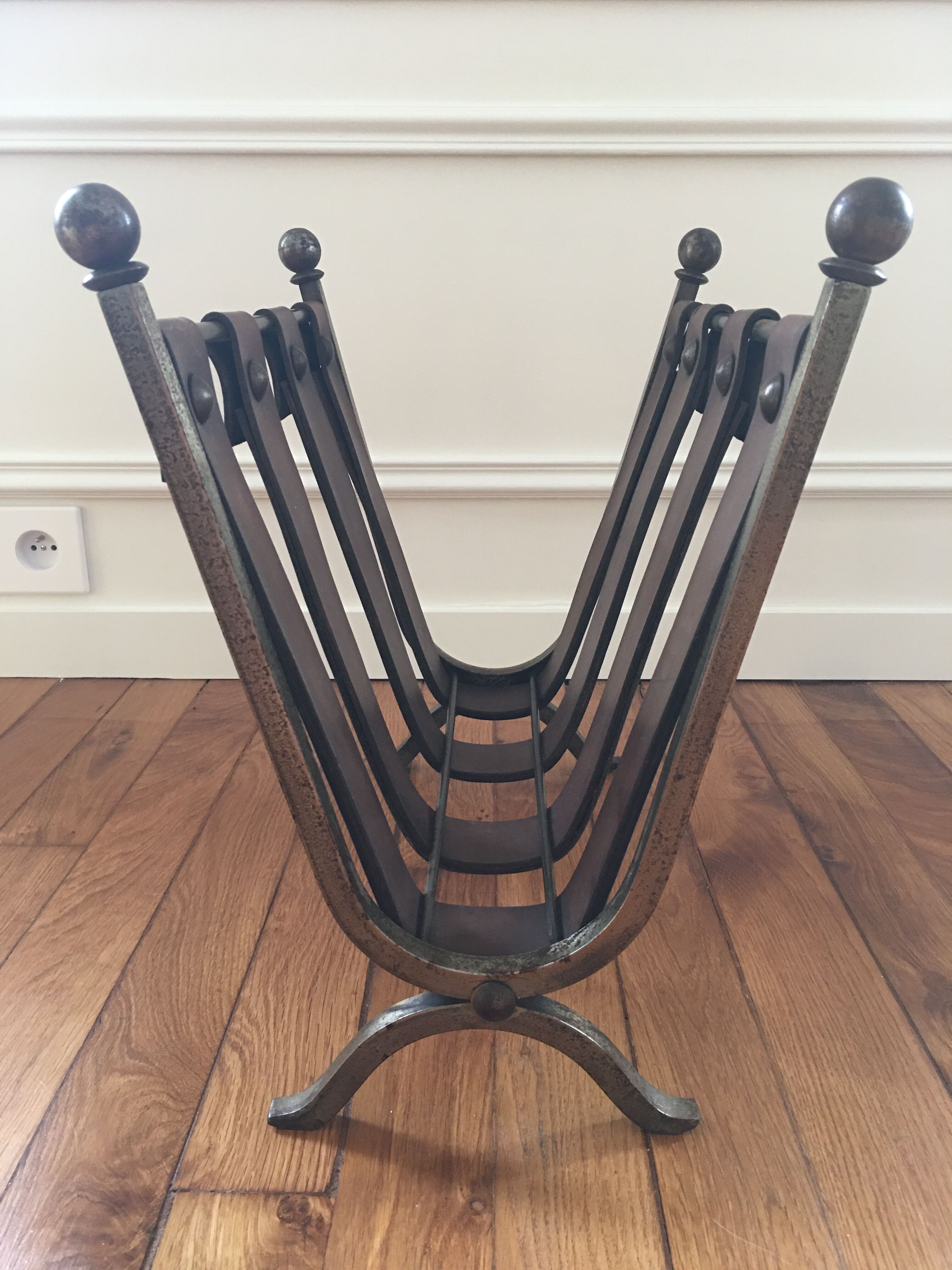 Leather and iron forge magazines holder