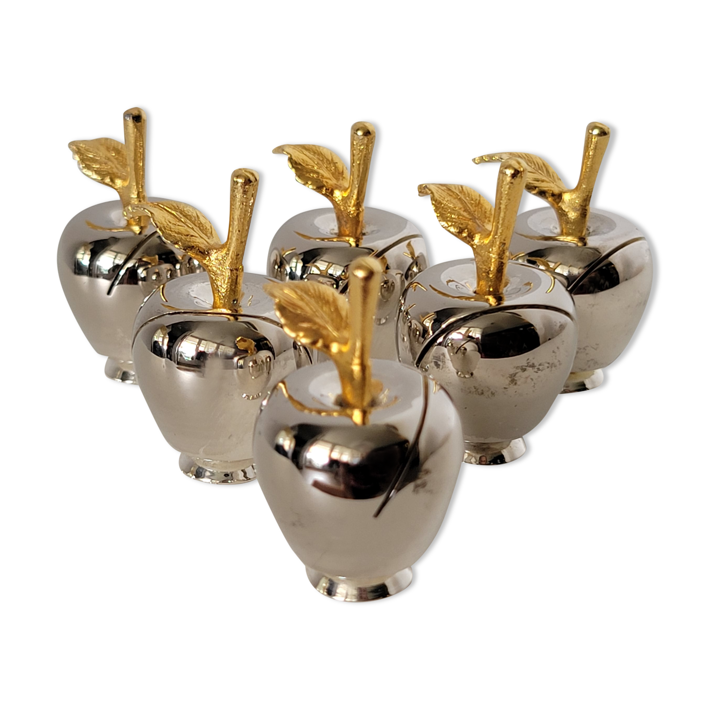 6 brand place label holder for the table in the shape of an apple in silver metal