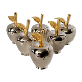 6 brand place label holder for the table in the shape of an apple in silver metal