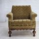 1960s, Danish armchair, furniture velour, carved oak wood.