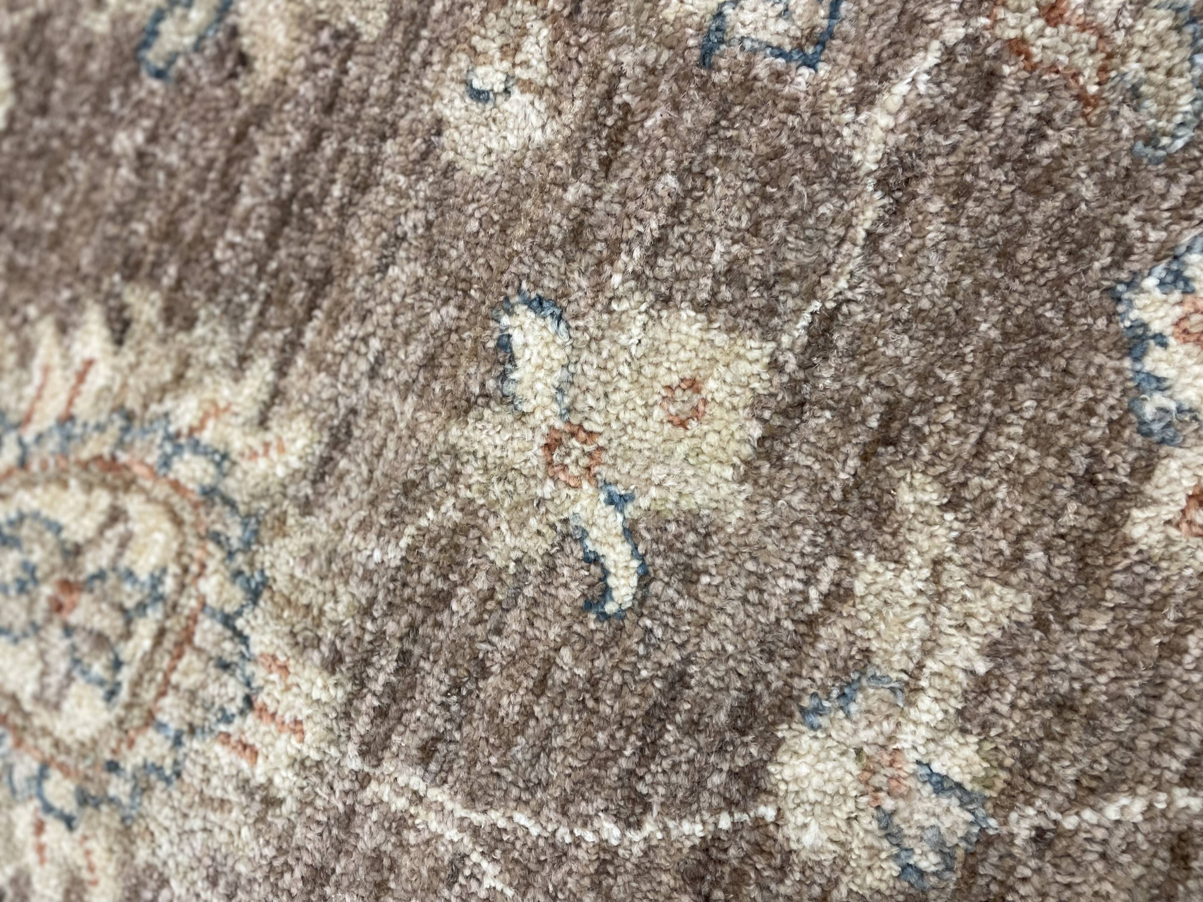 Brown Wool Rug, Handmade Floral Ziegler Carpet 148x96cm Oriental Decor