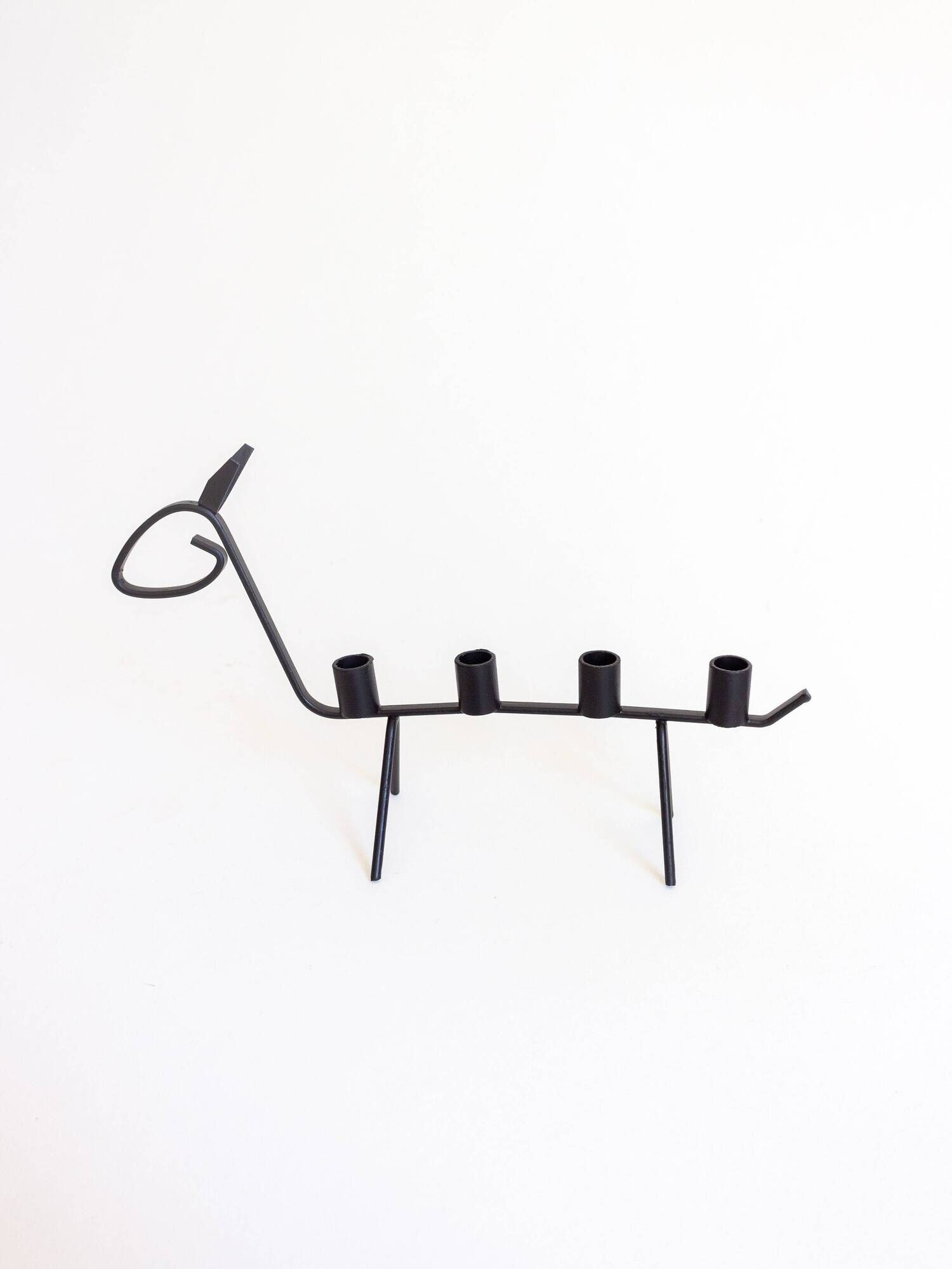Pair of two zoomorphic wrought iron candlesticks with 4 lights, 1960s