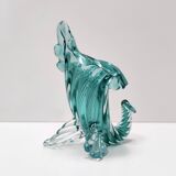 Teal Murano Glass Cornucopia Vase by Archimede Seguso, Italy