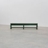 Rustic primitive green farmhouse bench in solid oak, France ca. 1900