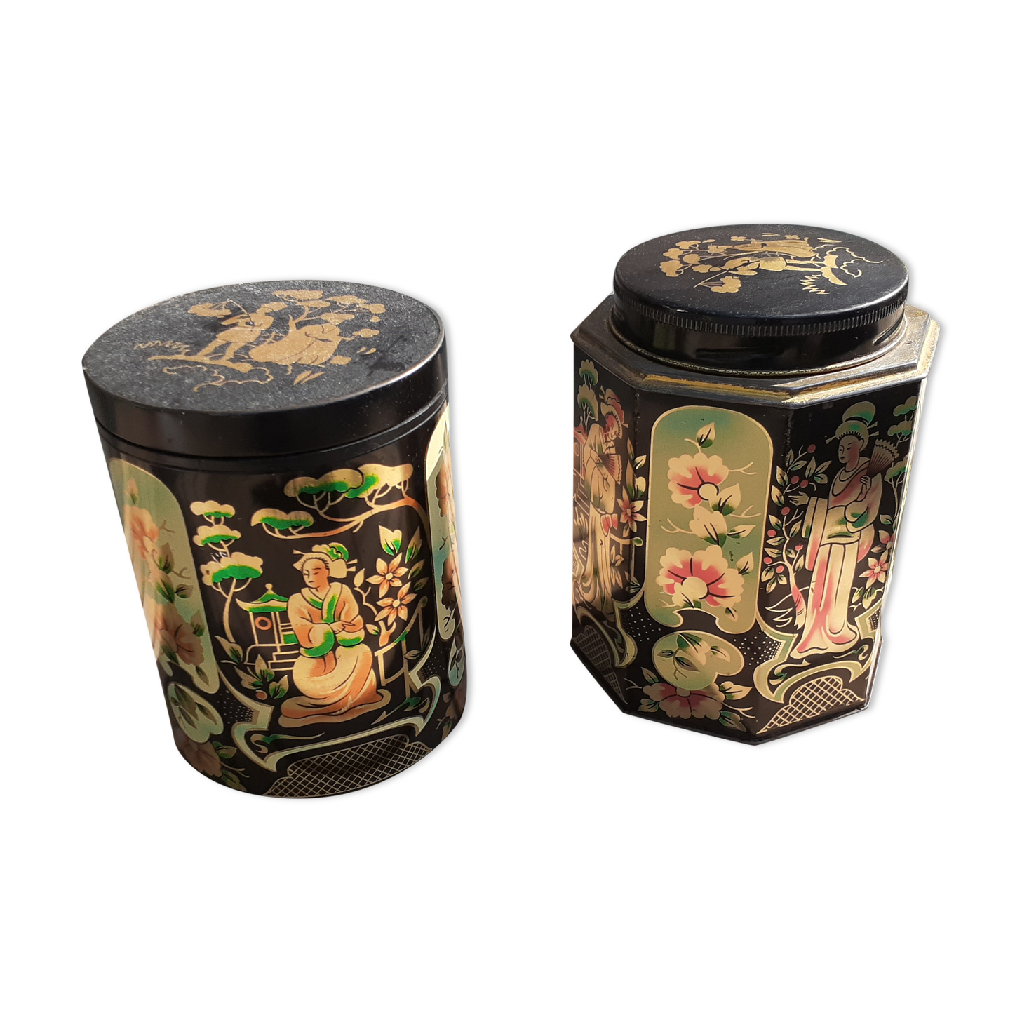Boites à thé motifs asiatique noir et doré