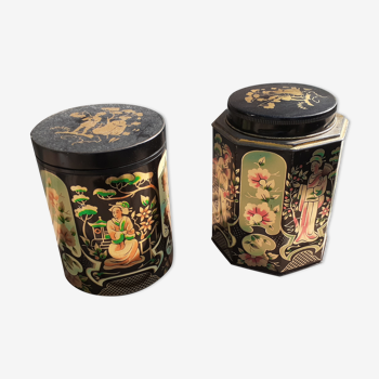 tea boxes Asian motifs black and gold