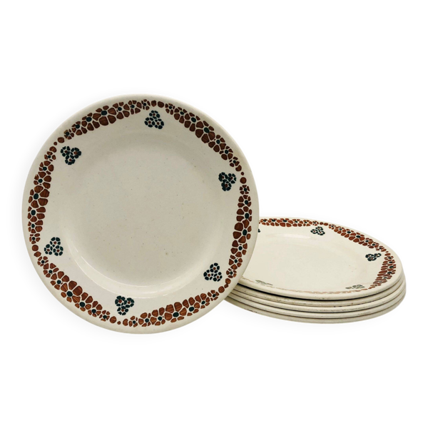 6 assiettes plates, FN Givors – France. Modèle Yvette.