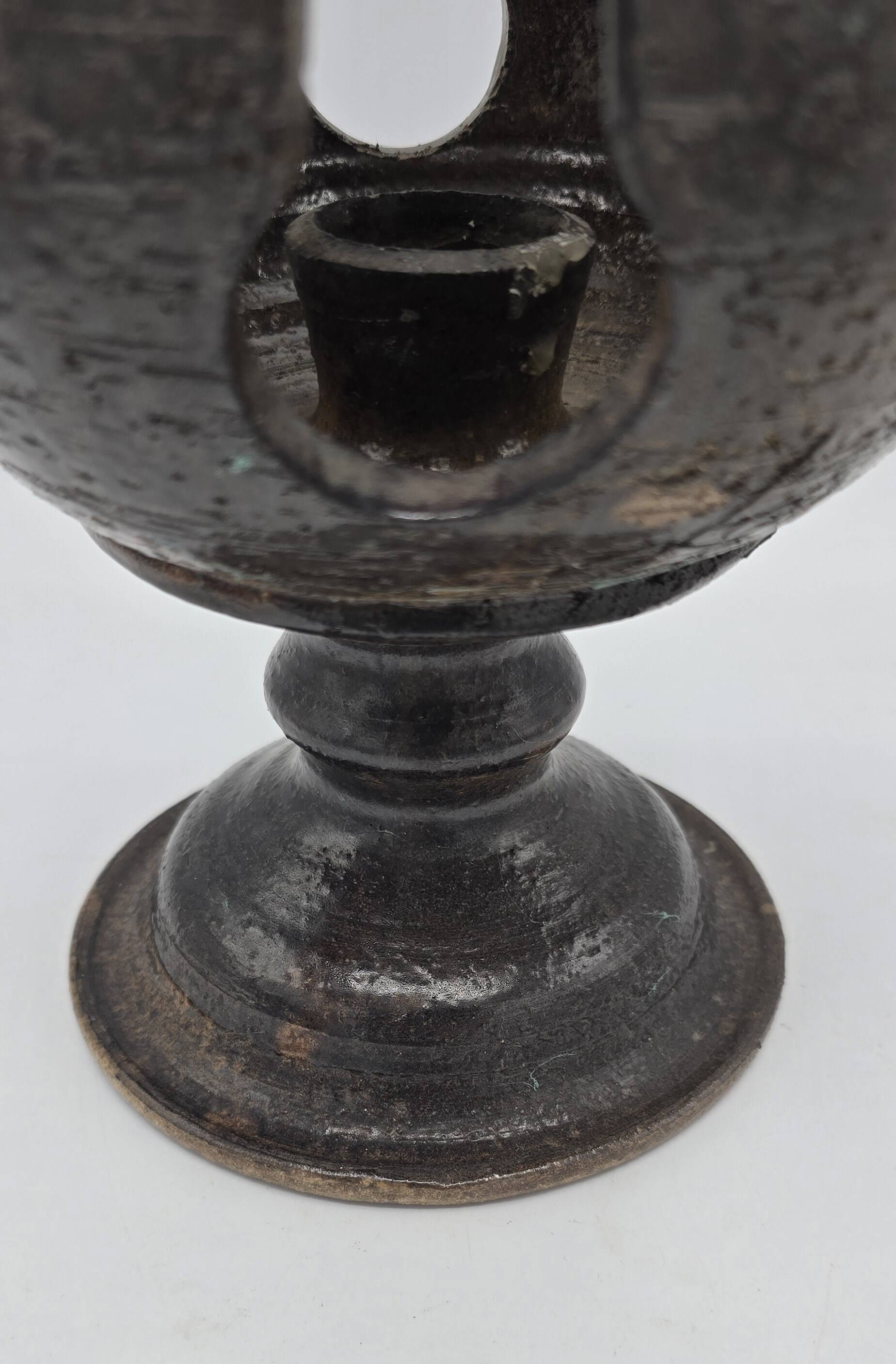 Jean Marais (1913-1998) — Photophore balustre en terre cuite émaillée noir