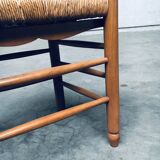 Rustic Oak and Rush High Ladder Back Dining Chairs, Belgium, 1950s, Set of 6