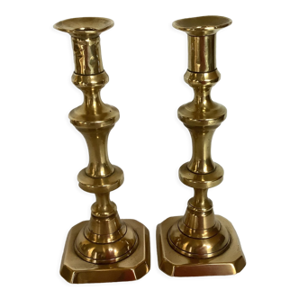 Pair of brass candle holders