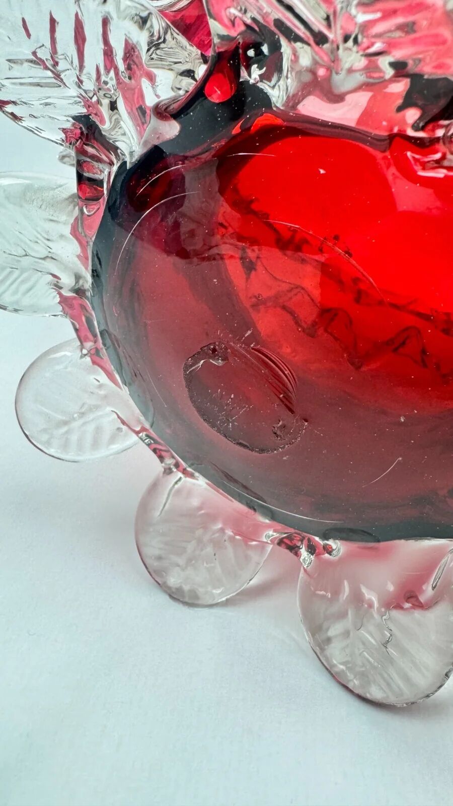 Raspberry red glass jardinière, taste of Auguste Jean or Legras.