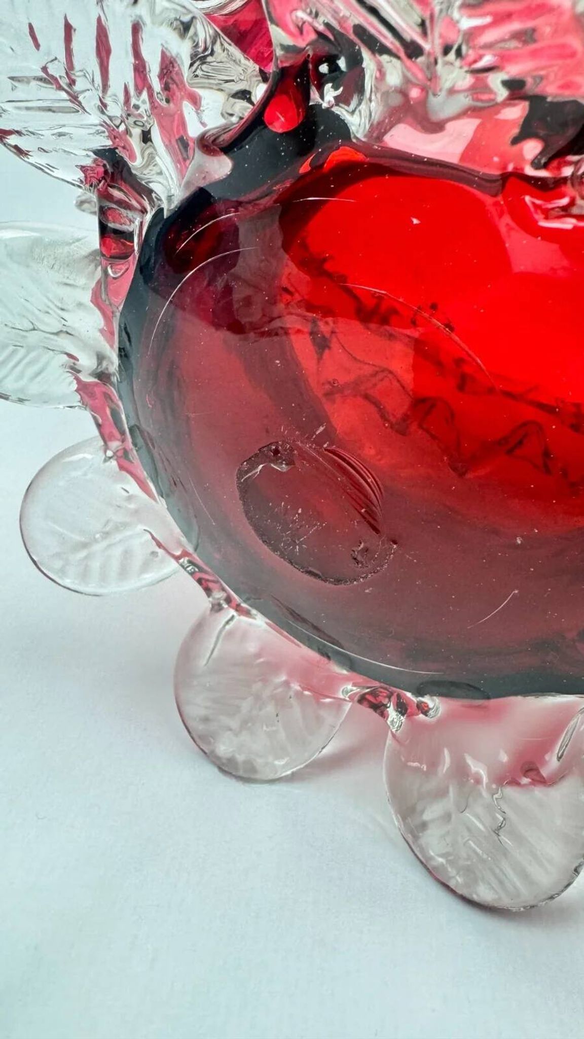 Raspberry red glass jardinière, taste of Auguste Jean or Legras.