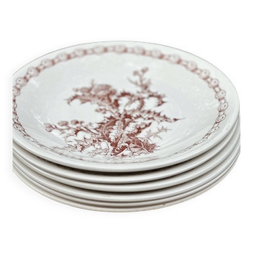 Assiettes en faïence de Gien décor chardon, lot de 6