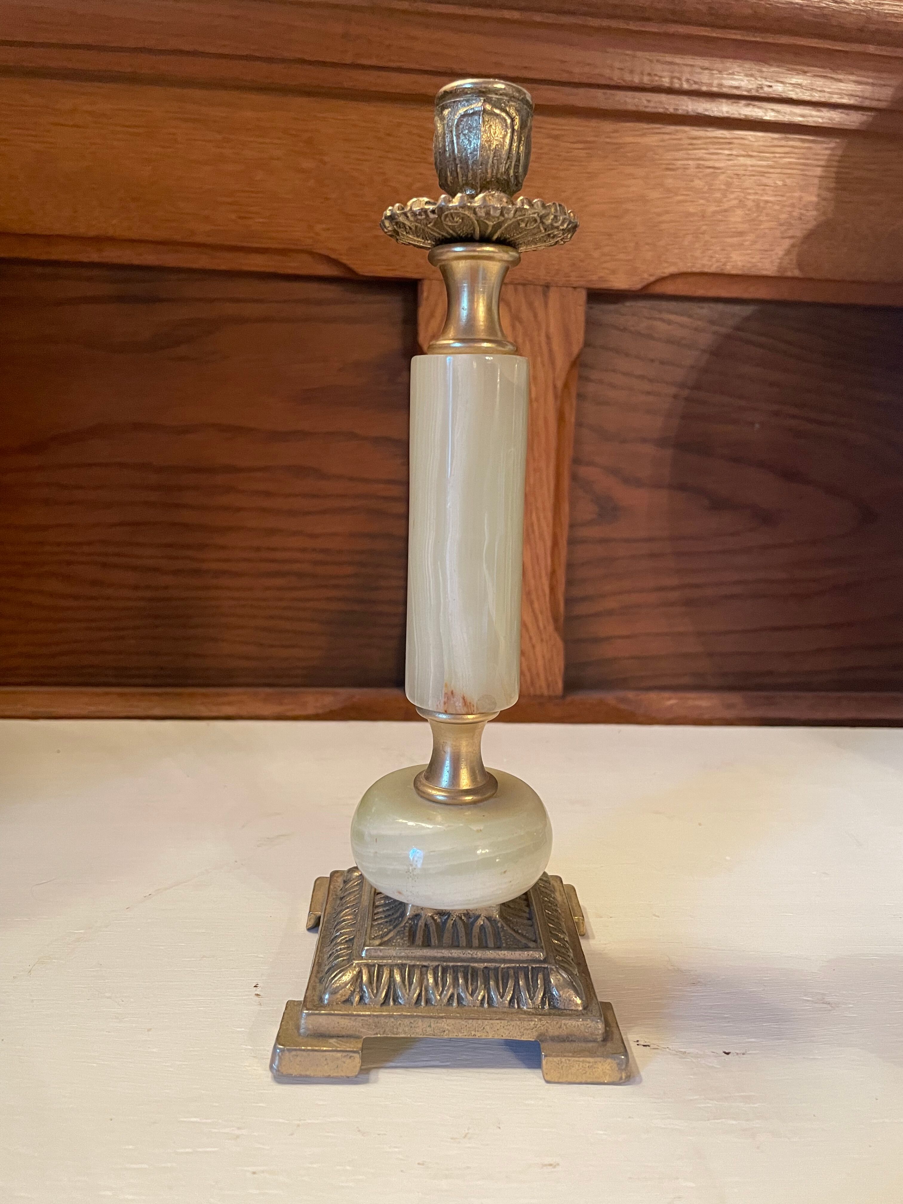 Onyx and brass candle holder