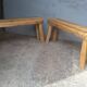 Pair of 2 patinated solid wood benches / stools