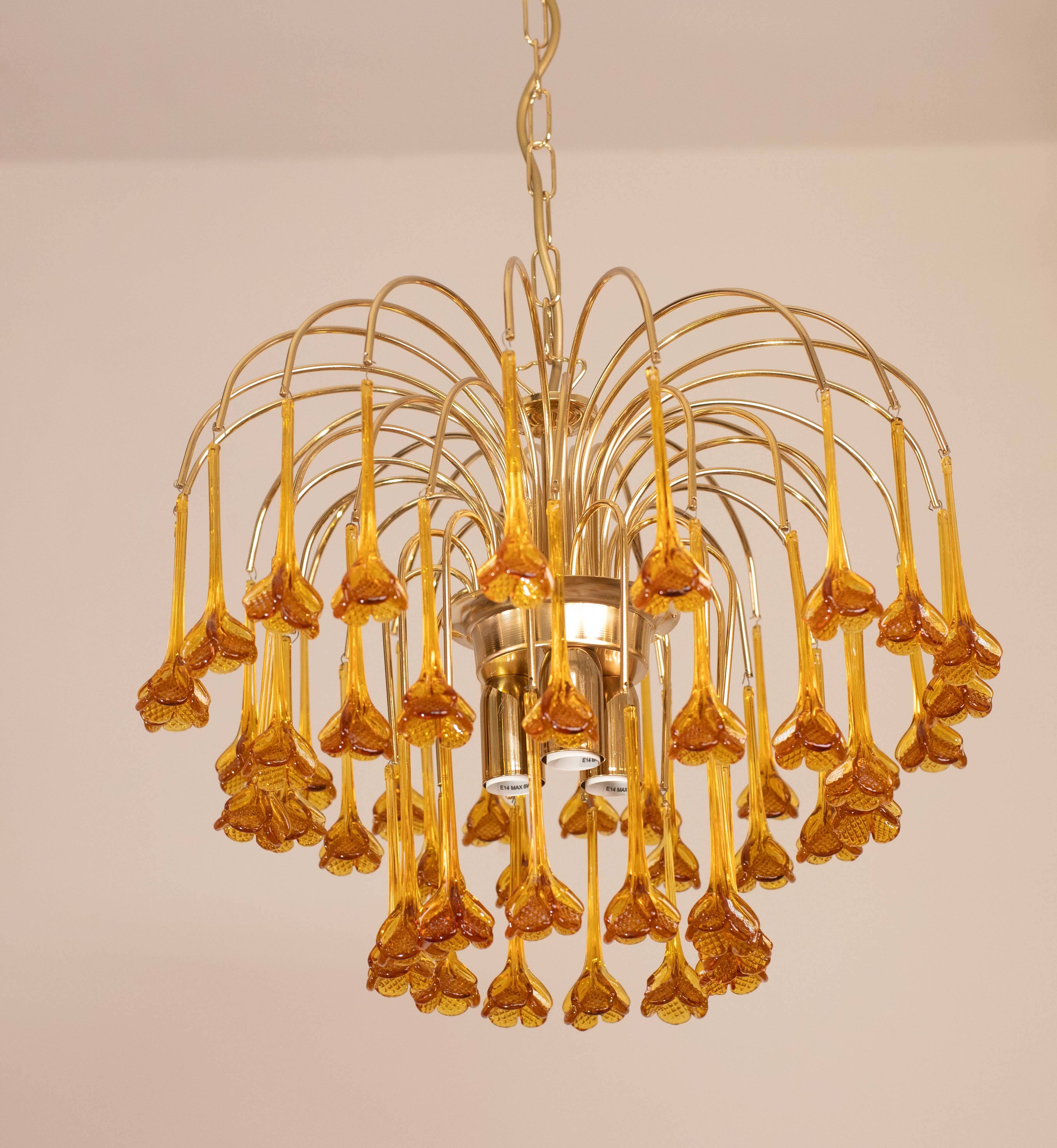 Lustre à fleurs en verre de Murano orange de Marilyn Monroe, années 1970