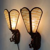 Pair of Copper and Murano Glass Appliques / Wall Lights, Italy