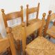 Suite of 6 vintage brutalist chairs in solid oak wood and straw from the 60s
