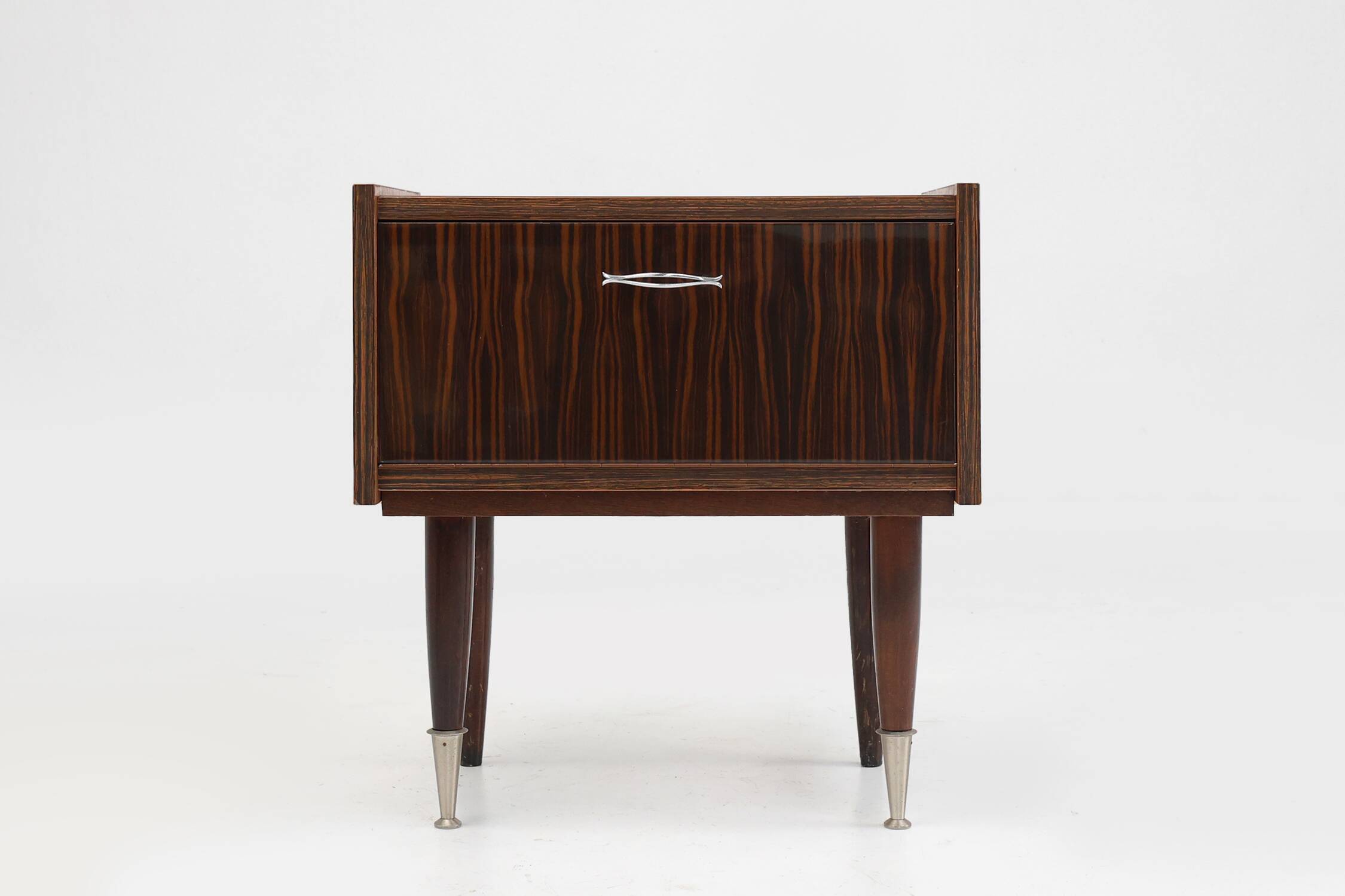 Vintage nightstand in wood with chrome details, Belgium 1960s