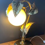 lamp leaves in gold metal and opaline years 70-80