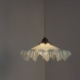 French Vintage 1930s Pale Blue Frilled Clichy Glass Lampshade Ceiling Light