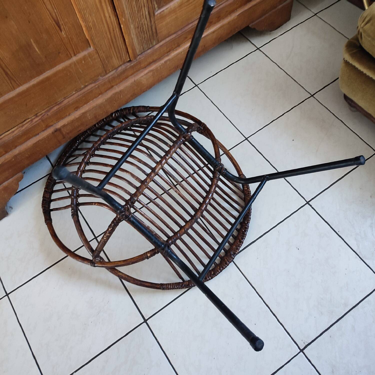 Rattan and metal shell armchair