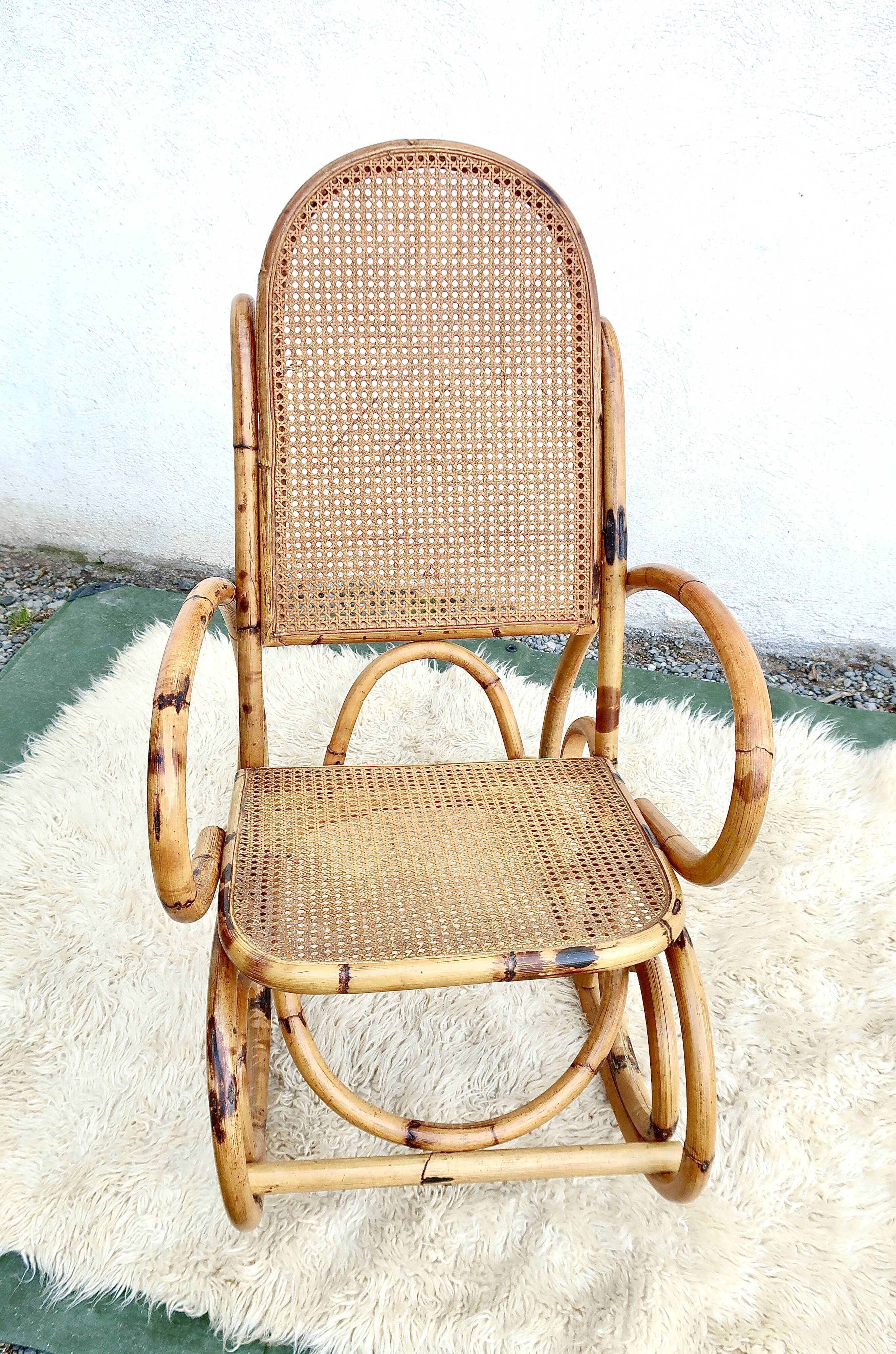 Rocking-chair canned in bamboo design 1960s