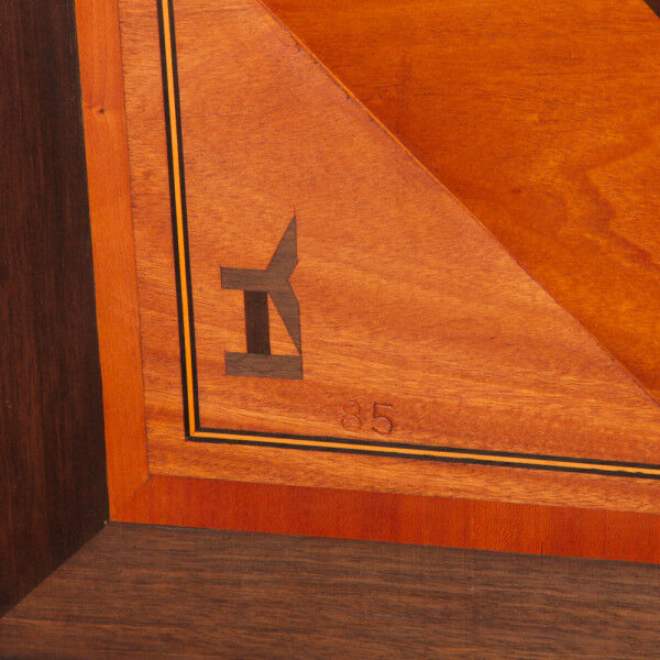 Square coffee table, handcrafted marquetry, 1985
