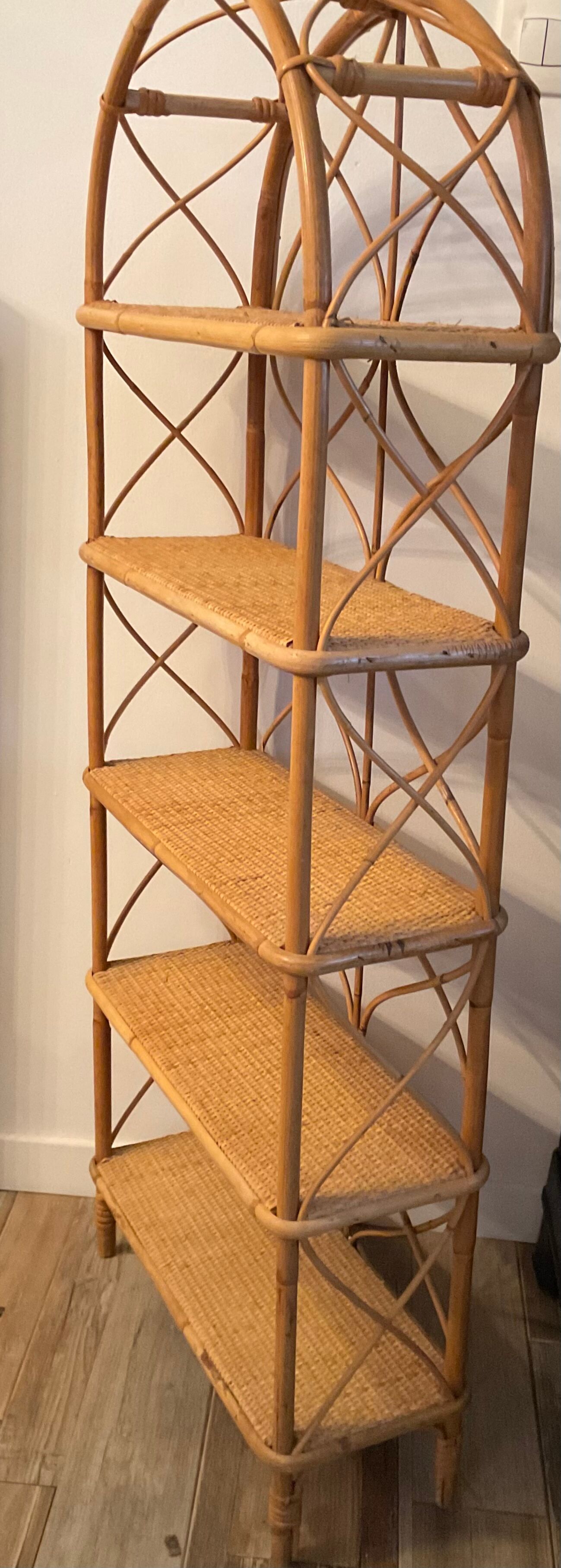 Vintage rattan and wicker shelf 70s