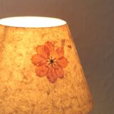Red wooden lamp, herbarium-style lampshade, 70s