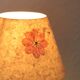 Red wooden lamp with herbarium-style lampshade from the 70s
