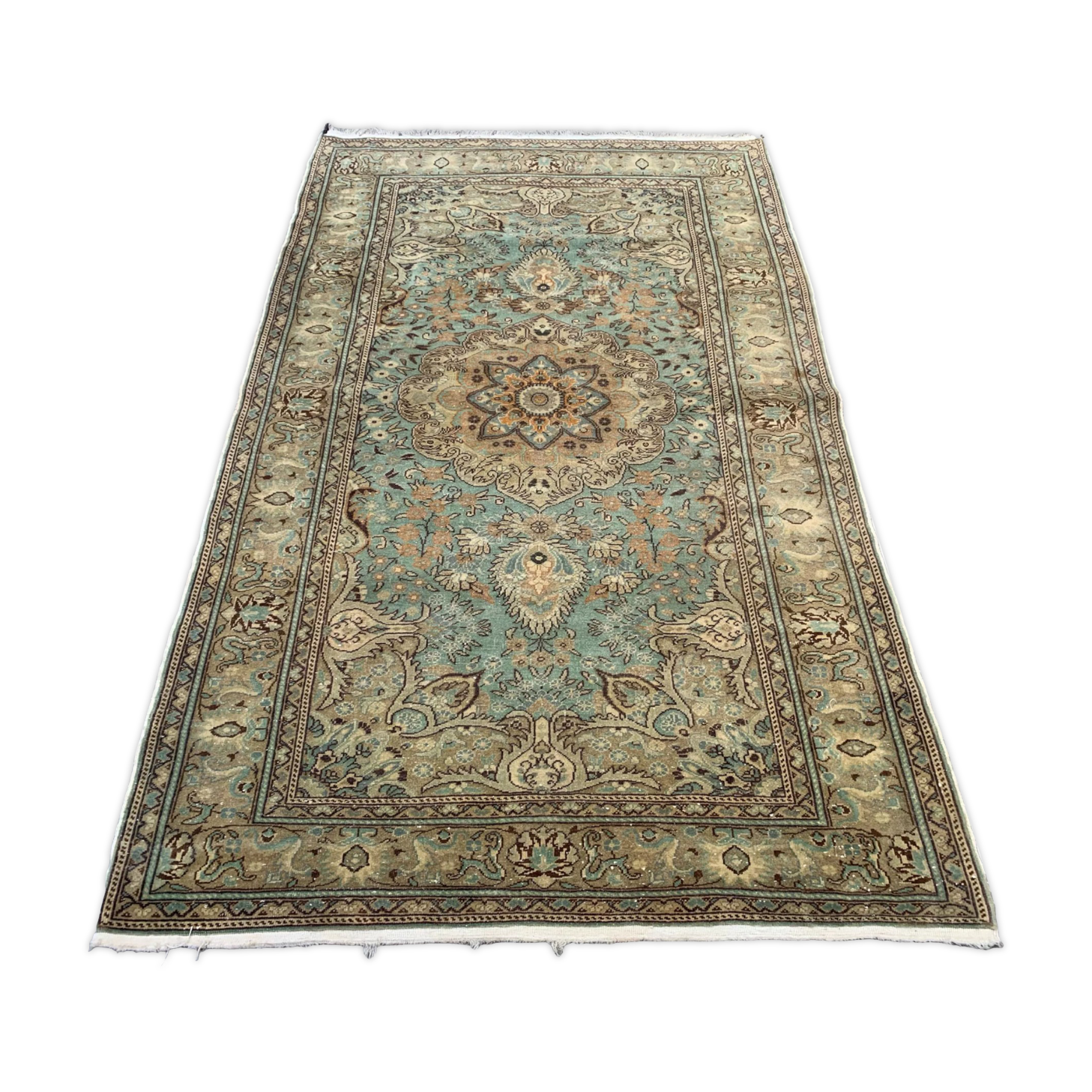 Vintage turkish rug 205x120 cm shabby carpet central anatolian medium