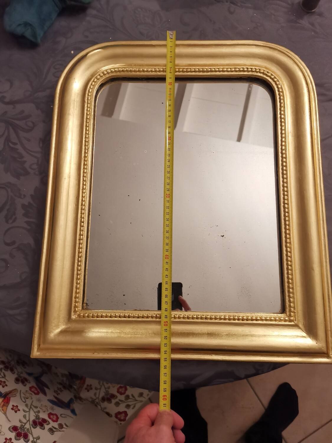 Antique Louis Phillipe mirror gilded with imitation gold copper leaf