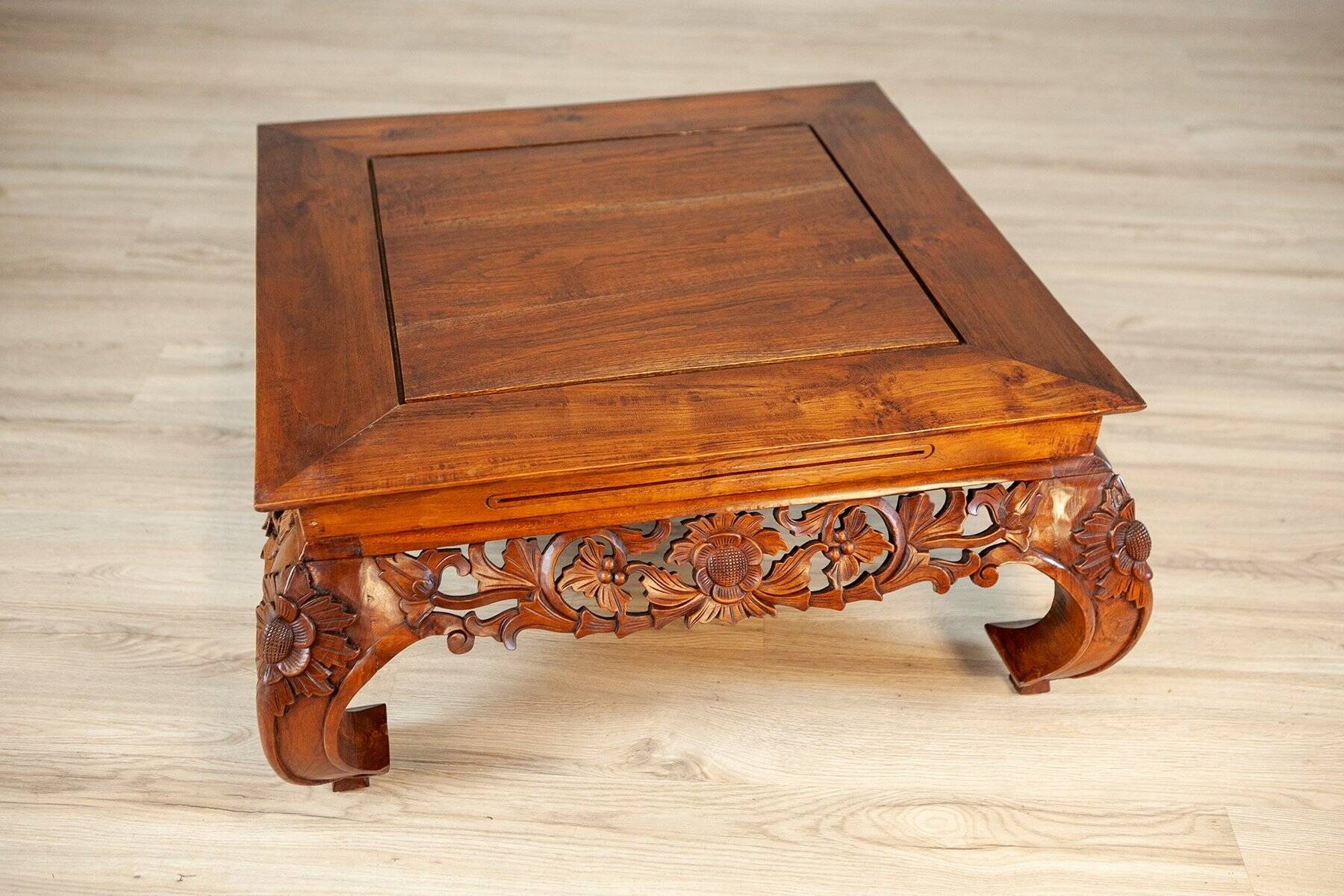 Vintage Richly Decorated Oak Coffee Table, 1950s