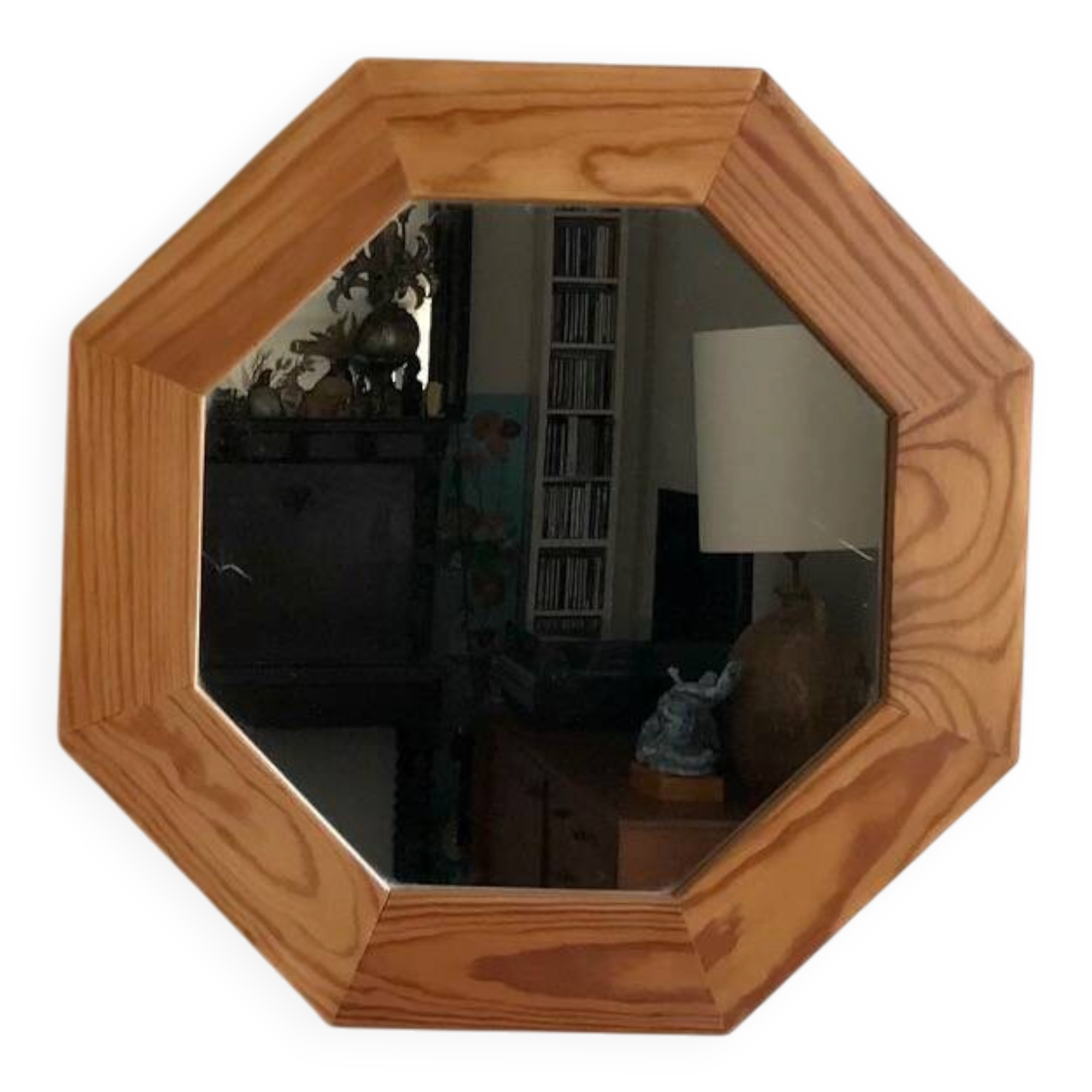 Miroir octogonal en pin, années 1980