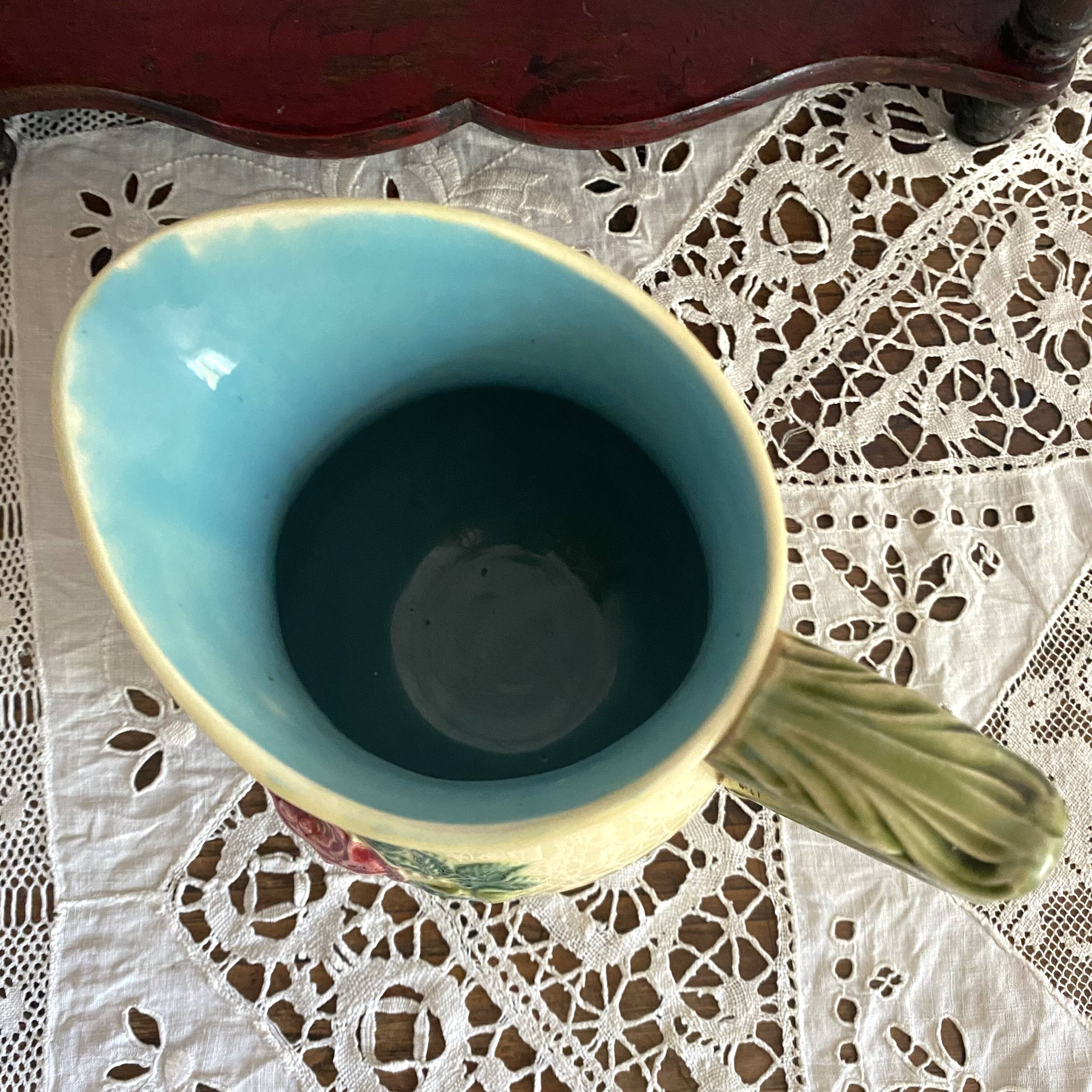 Luneville slip pitcher, Rose decor