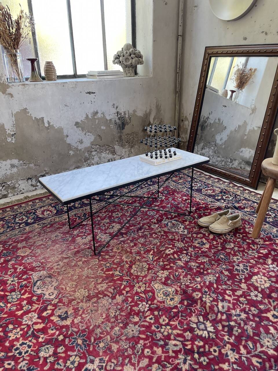 50s coffee table in metal and marble