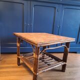 Table basse vintage 70 rotin