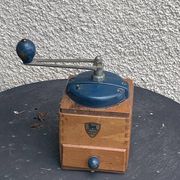 Peugeot Freres coffee grinder in wood and vintage blue metal
