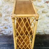 Wall shelf blond wood, bamboo, vintage rattan