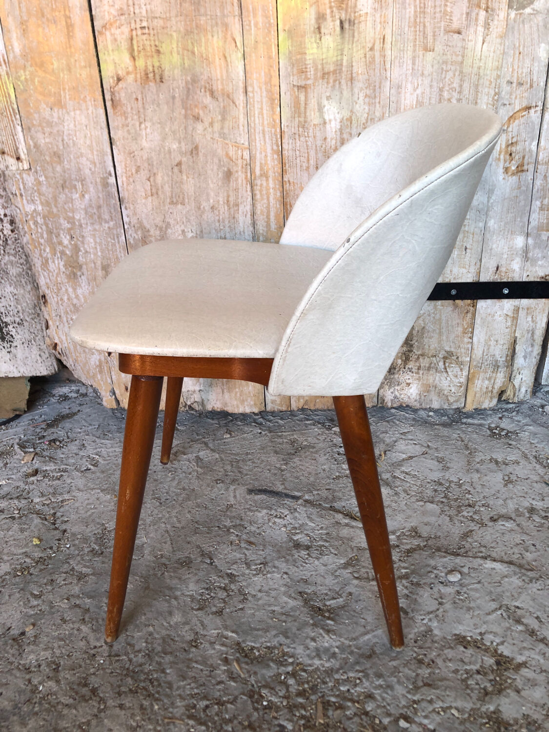 Scandinavian armchair skai white compass wooden vintage